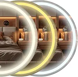 Espelho Redondo 3 Tons de LED Vários tamanhos de parede moderno jateado lapidado decorativo com iluminação e Sensor touch screen - LED QUENTE, NEUTRO E FRIO (3 em 1 - Quente neutro e frio, 40x40cm)