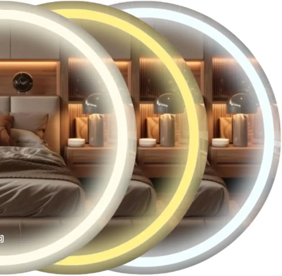 Espelho Redondo 3 Tons de LED Vários tamanhos de parede moderno jateado lapidado decorativo com iluminação e Sensor touch screen - LED QUENTE, NEUTRO E FRIO (3 em 1 - Quente neutro e frio, 40x40cm)