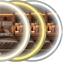 Espelho Redondo 3 Tons de LED Vários tamanhos de parede moderno jateado lapidado decorativo com iluminação e Sensor touch screen - LED QUENTE, NEUTRO E FRIO (3 em 1 - Quente neutro e frio, 60x60cm)