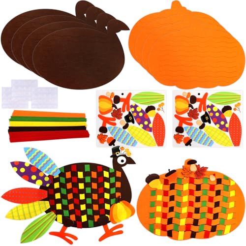 WorldBazaar Thanksgiving Felt Craft Kit 8 Sets Pumpkin Turkey Placemat
