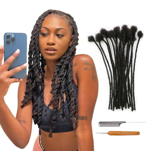 Coriario 14 inch Loc Extensions Human Hair 70 Strands 0.4cm Real Human Hair Dreadlock Extensions for Men Natural Black Dread Extensions Human Hair