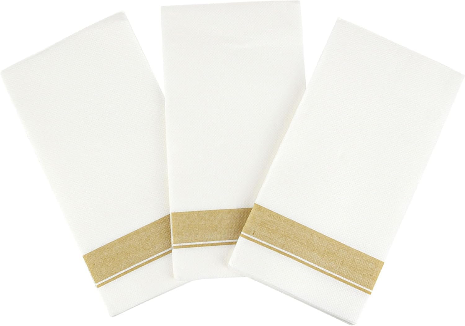 PARTY BARGAINS Disposable Cloth-Like Paper Guest Towels 200 Pack 13″ x 16″ White with Gold Line, Soft Absorbent Decorative Napkins for Weddings, Parties, Events, Home