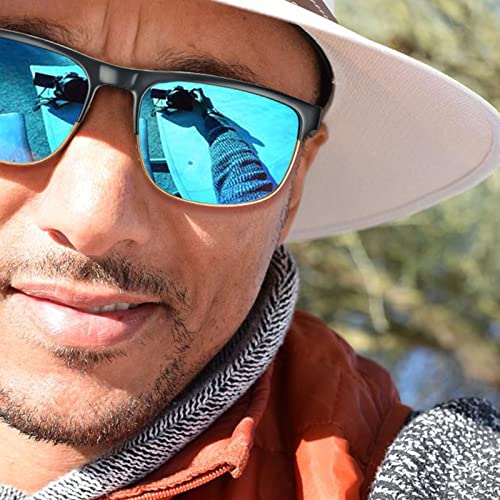 CARFIA Retro Polarized Sunglasses for Men UV Protection Fashion Cool Driving Sun Glasses Metal Square Frame CA53763