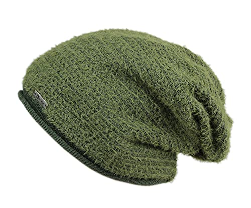 Ever Bloom Bonnet unisexe en tricot - Fabriqué en UE - Chaud et doux - Avec doublure en polaire thermique - Qualité supérieure., vert olive, taille unique Cover