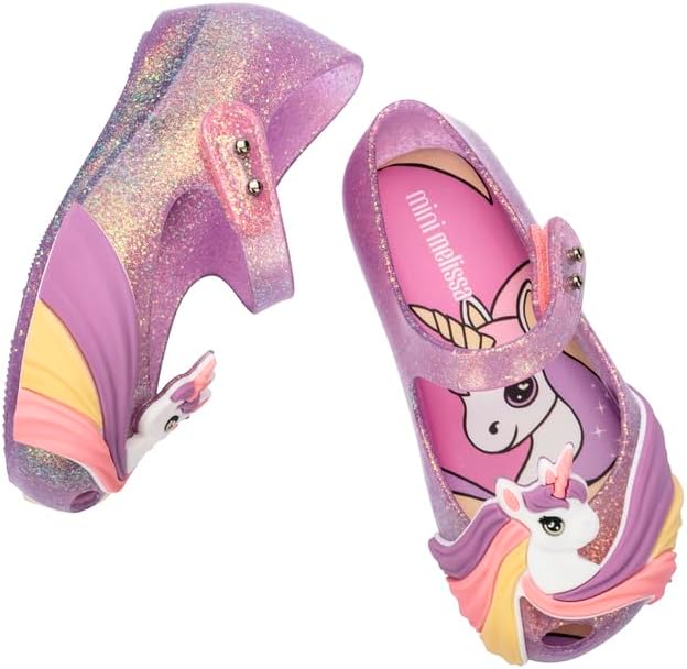 mini melissa Ultragirl Unicorn Mary Jane Shoes for Babies & Toddlers - Comfy & Cute Peep Toe Jelly Shoes w/Colorful Stripes & Adjustable Strap