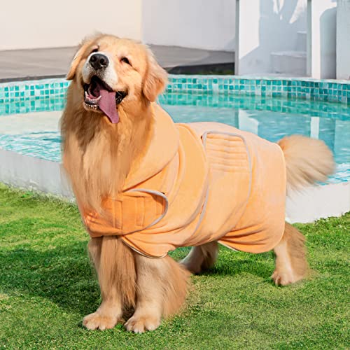 Avont Dog Bathrobe With Hood For After Bath, Doggy Towel Robes For Wet Walking In Rain/Snow, Super Absorbent Pet Drying Bath Robe For Puppies -Yellow(S) #TOP2