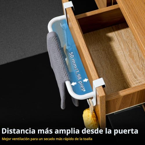 Miniatura 5 de Sayayo Toallero Colgante De 2 Piezas, Colgador Trapos Cocina De 29 Cm Con 2 Ganchos, Toallero Blanco Para Puertas De Baño Colgador Toalla Baño De Metal Para Cocina Y Armario