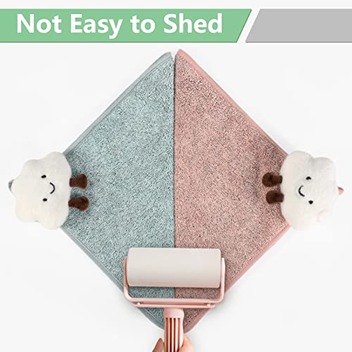 Aimisin 2Pcs Hand Towels With Hanging Loop, Cute Clouds Design For Children Adult Soft Absorbent Fast Dry Bamboo Charcoal Hand Towel, For Kitchen/Bathroom/Bedroom(Green+Pink) #TOP5