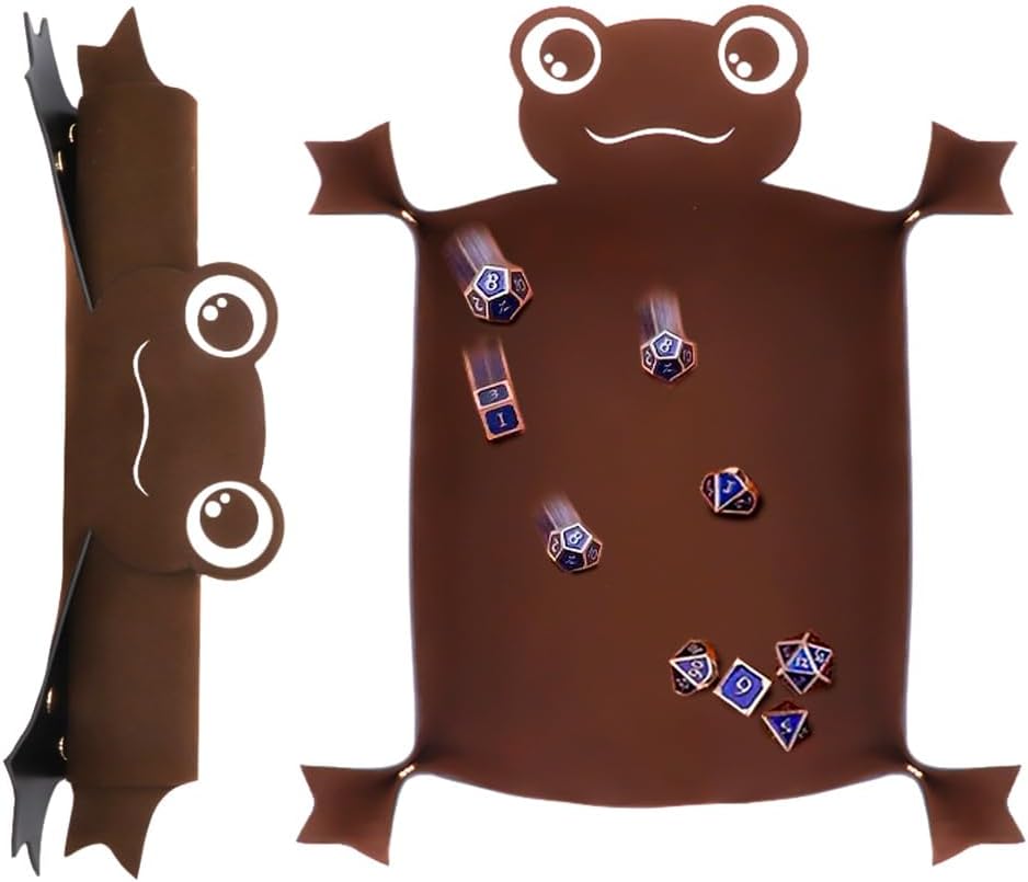 Frog Dice Rolling Tray Novelty Folding Leather Dice Holder Portable Dice Storage Accessories Decorative Desk Organizer Funny Gift for DND RPG Game Players