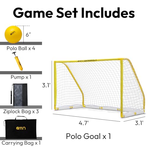 A11N Sports Floating Water Polo Goal Set – Large 4.7ft x 3.1ft Pool Net with 4 Balls – Fun Summer Backyard & Pool Game for Teens & Adults - Yellow