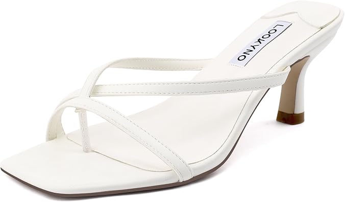 Strappy Kitten Heel Thong Sandals Women Square Open Toe Low Heel Flip Flops