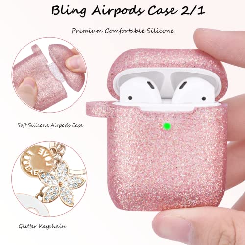Bling Airpod Case 2Nd Generation, Visoom Cute Airpods Case 1St Generation With Keychain For Apple Airpod Case Cute Glitter Air Pod Case Ipod Case Cover Women/Girls Silicone Case Airpods 2/1(Rose Gold) #TOP3