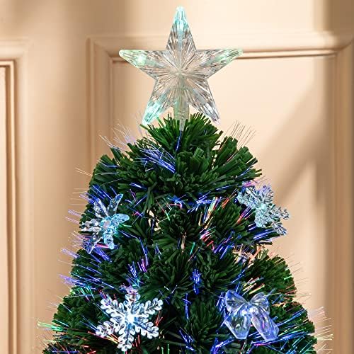 HOMCOM 3FT Prelit Artificial Christmas Tree Fiber Optic LED Light Holiday Home Xmas Decoration Tree with Foldable Feet, Green