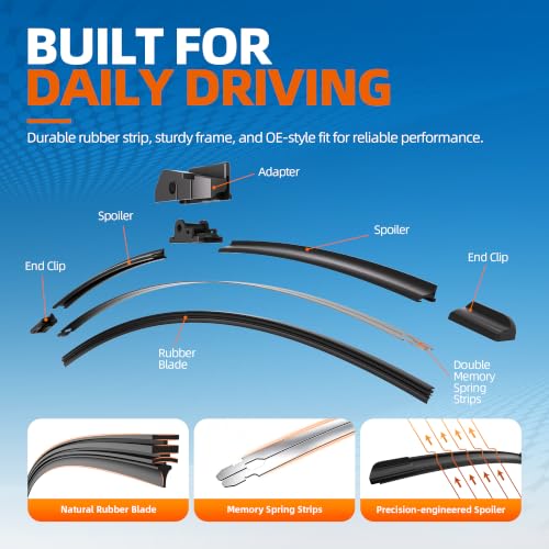 Image of 26 inch18 inch (Top Lock) Windshield Wiper Blades Automotive Replacement for BMW 528I 535D 535I 535I GT 550I 550I GT 740I 740LI 750I 750LI 760LI 2010-2016 OEM Quality Premium 2 Pack
