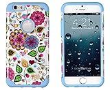 iPhone 6, DandyCase 2in1 Hybrid High Impact Hard Colorful Spring Flowers Pattern + Sky Blue Silicone Case Cover for Apple iPhone 6 (4.7