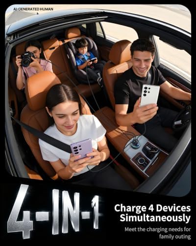 Car Charger USB C, 4-Port 90W Super Fast Charging Car Phone Charger Adapter - 2