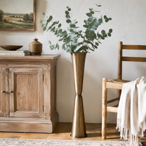 Image of Sziqiqi Metal Tall Floor Vase: Vintage Bronze Large Vase for Fake Plants