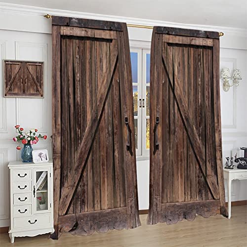 Old Barn Door Curtain,Wooden Barn Door Garage Door American Style Decorations for Rustic Curtains Room Darkening Curtains for Living Girl Room Bedroom Curtain Window Drapes 2 Panels 42x45 Inch by BenYaSong - Image 4