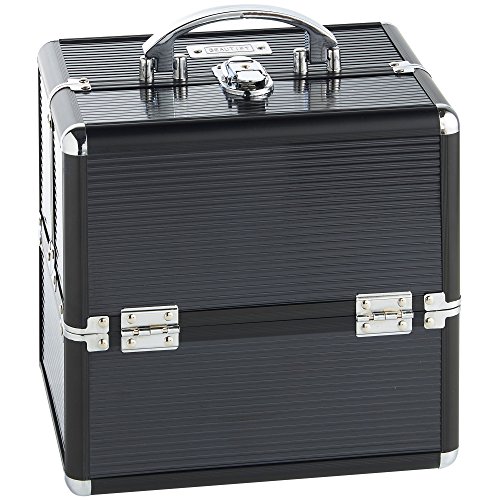 Beautify Black Makeup Cosmetic Organizer Train Case 10" Professional Aluminum Storage Box with Lock and Chrome Handles