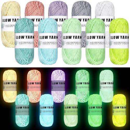 WILLBOND Glow in The Dark Yarn 10 Rolls Luminous Crochet Yarn