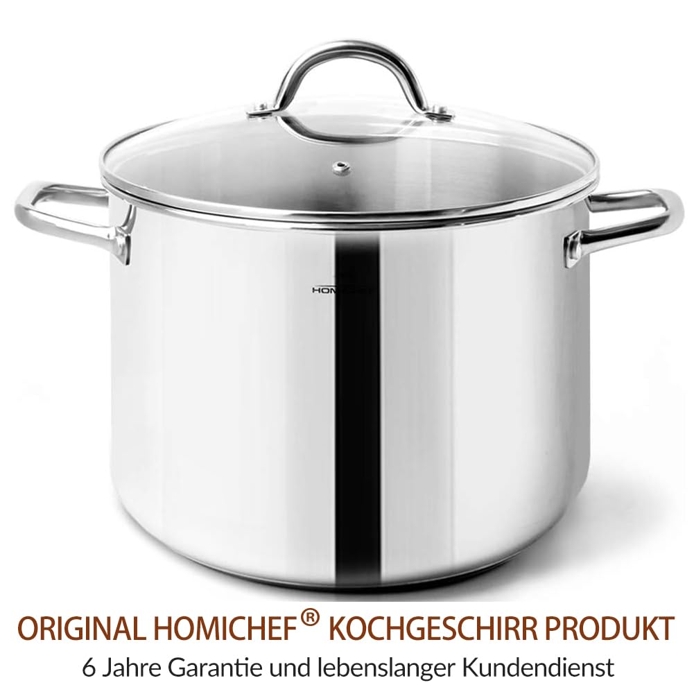 HOMICHEF Suppentopf 24,5 cm 7,6 Liter mit Deckel Nickelfreier Edelstahl - Hochglanzpolierter Suppentopf 7,6 L mit Deckel - Gesundes Kochgeschirr Topf 7,6 Liter