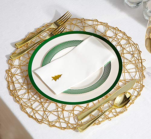 By Madee Green Disposable Dinnerware Set - 175 PCS for 25 Guests - Dinner Plates, Salad Plates, Silverware & Napkins - Premium Plastic Supplies for Weddings, Events & Elegant Parties - Heavyweight