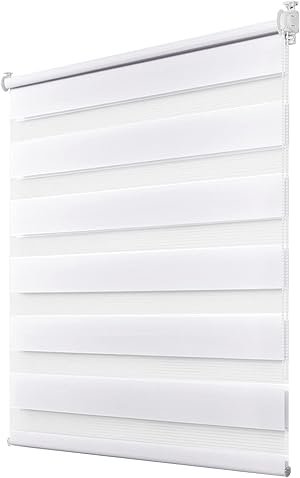 Deswell Doppelrollo Klemmfix ohne Bohren Weiß B80 x H200 cm (Stoffbreite 76cm) Rollos für Fenster ohne Bohren für Fenster mit Lichtdurchlässig & Verdunkelnd/Höhe Stufenlos Verstellbar