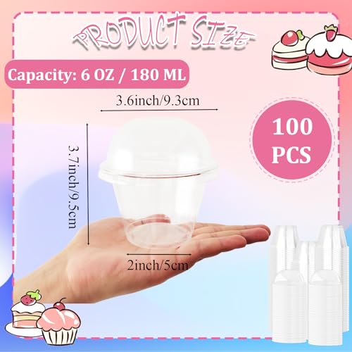 Szsrcywd 100 Pack 6oz Clear Dessert Cups with Dome Lids,Disposable Plastic Parfait Yogurt Cup (NO HOLE) Party Fruit Containers for Ice Cream,Pudding,Salad,Cold Drink,Cake,Jello - Thumbnail 2