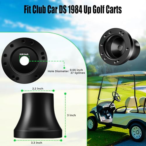 Club Car DS Golf Cart Steering Wheel Adapter for Club Car DS 1984+ Carts Fits 5/6 Hole Golf Cart Steering Wheel Premium Aluminum Easy to Install(Black) - Thumbnail 2