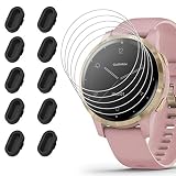 Miimall [6+10 Pièces] pour Garmin Vivoactive 4S 40mm TPU Film Protection Écran + Anti Poussière Bouchons en Silicone Noir, [Anti Rayure] Sans Bulles Film Protecteur du Garmin Vivoactive 4S 40mm