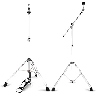 Hi Hat Stand + Boom Cymbal Stand Set, Dual Braced 3-Leg Adjustable Hi-Hat Cymbal Stand with Smooth Pedal, Adjustable Boom Cymbal Stand for Drum Hardware for Mounting Crash, Ride, Splash Cymbal