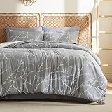 Bedsure Queen Comforter Sets - 7 Pieces Floral Grey Bed Set, Tree Branch Pattern Printed Bed in a Bag Queen with Comforter, Sheets, Pillowcases & Shams