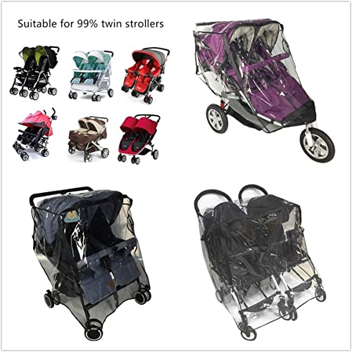 Universal Kinderwagen Regenbedeckung Zwillingskinderwagen Regenschutz Side by Side Wasserdicht Transparent PVC Kinderwagen Regenschutz Staubdicht Winddicht Doppel-Kinderwagen Große Regenabdeckung