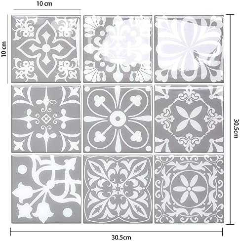 HyFanStr 10 Sheets Victorian Style Peel and Sticker Wall Tiles, Moroccan Retro Stick on Wall Kitchen Bathroom, Self Adhesive Kitchen Splashback 10x10 inches
