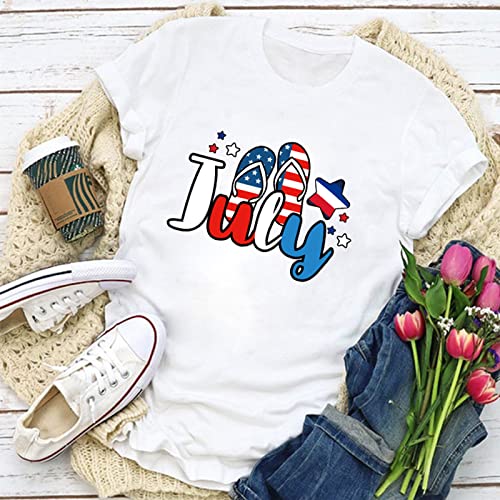 4Th Of July Shirts For Women, Red White And Blue American Flag T Shirt Women Usa Fourth Of July Outfits Tee Shirts Casual America Flag Print Patriotic Shirt Tops(White A, Small) #TOP3