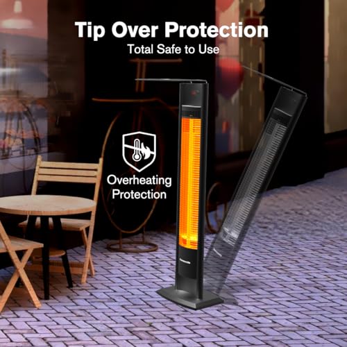 ThermoMate Outdoor Indoor Electric Patio Heater, 1500W 38.5\" Portable Tower Infrared Heaer, IP55 Rated Space Radiant Heater with Remote, Timer, Tip-over Protection for Backyard, Restaurant & Garage
