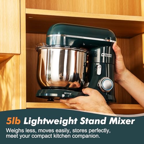 Image of Kitchen in the Box Stand Mixer, 3.5 QT Small Kitchen Electric Stand Mixers, 10-Speed Portable Lightweight Dough Mixer for Daily Use with Egg Whisk, Dough Hook, Beater (Dark Green)