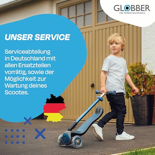 GLOBBER Elite Deluxe Lights - Tretroller Kinder, 120/80 mm, ABEC 5, 3-r&auml;drig, h&ouml;henverstellbar, LED-Rollen, dunkelblau