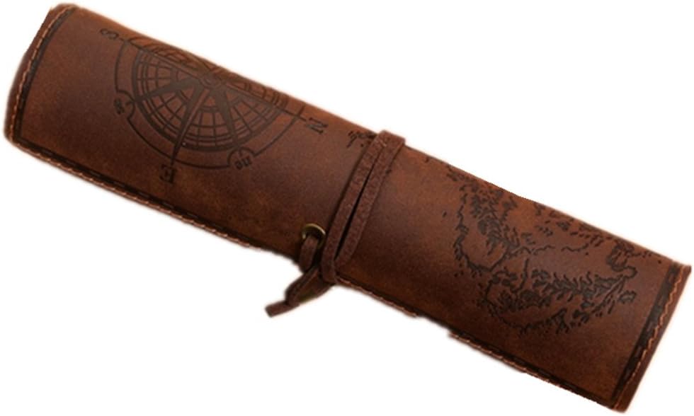 Homiki Pencil Case Personalized Pencils Vintage Style Leather Scroll Treasure Map Creative Gift Office Bag School Adults Boys Girls