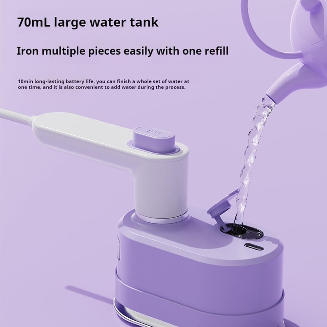 Plancha de Viaje, 1000 W Plancha Vapor Viaje, Mini Plancha Viaje PequeñA con Tanque de agua transparente de 70 ml, Plancha Ropa Viaje, Plancha Portatil Viaje para El Hogar y De Viaje, blanco-morado