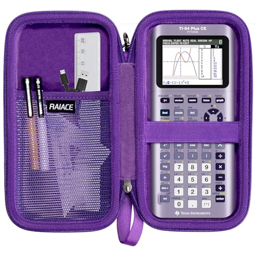 RAIACE Hard Storage Case Compatible with Texas Instruments TI-84 Plus CE/TI-84 Plus/TI-83 Plus/TI-86 /TI-85 Calculator, Mesh Pocket for Pens, Ruler and Other Stationery. (Case Only) - Purple