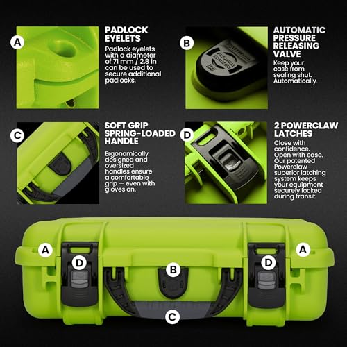 Image of NANUK 910 Hard Case with Customizable Cubed Foam, IP67 Waterproof, Dustproof and Impact Resistant, 14.3 inch x 11.1 inch x 4.7 inch, Rugged Construction for Ultimate Protection, Made in Canada - Lime
