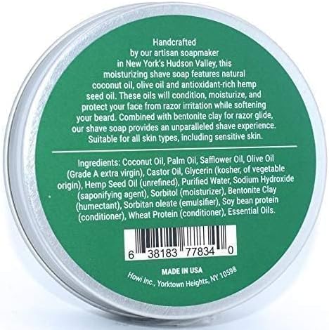 Taconic Shaving Barber Shop Quality Urban Woods Shaving Soap Anti-Oxidant Rich Hemp Seed Oil - Faint Cedar, Bergamot, Tobacco (Eucalyptus)