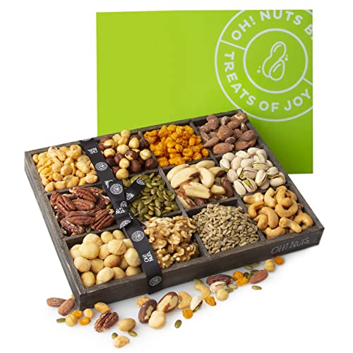 Oh! Nuts 12 Variety Nuts Gift Basket - Healthy Gift Baskets - Gourmet Assorted Nuts Tray - Gift Box for Holiday, Movie Night, Corporate, Families - Gift Ideas for Men and Women