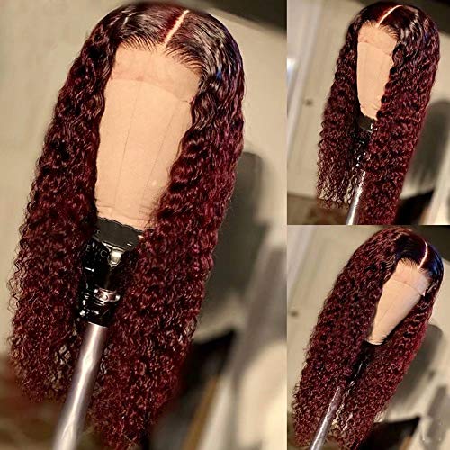 QUINLUX Wigs #99j HD Invisible Deep Wave 13X6 Lace Frontal Human Hair Wigs Pre plucked with Bleached Knots for Woman 180
