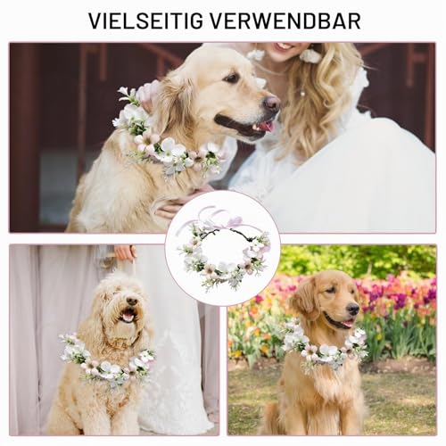 YIZWINS Hunde Hochzeits Blumenhalsband, Blumenkranz Kopfschmuck, Haarkranz Blumen, Fliege für Hunde, Hund Hochzeit, Schleife Hund, Blumenkranz Schleife Haustier Blumenring für Foto Requisiten