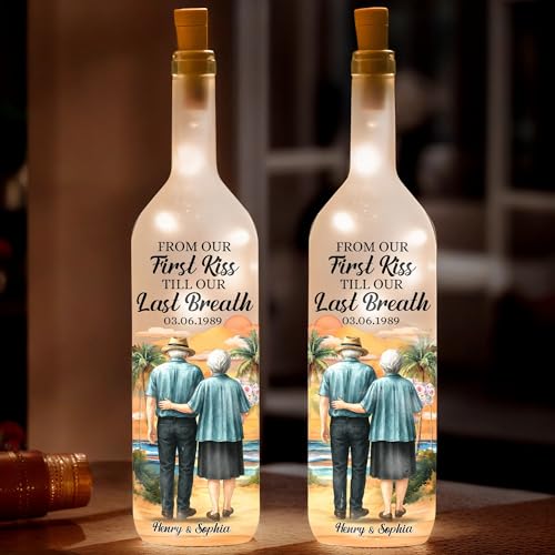 Image of Pawfect House Custom Bottle Lamp, Personalized Anniversary Wedding Gifts for Husband and Wife, Him and Her, from Our First Kiss to Our Last Breath, Housewarming Couples Gifts, LED Bottle Lights
