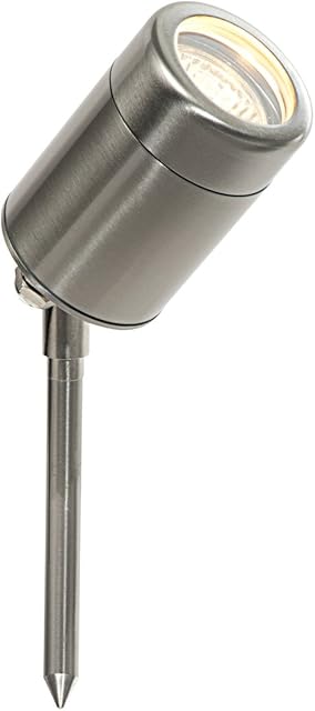 National Lighting Odyssey Modern GU10 Outdoor Garden LED Compatible Spike Ground Mount or Wall Light IP65 Stainless Steel