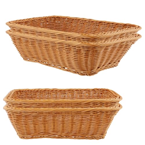 CHUENHEI 4 Stück Brotkorb Geflochten Set, Weidenkorb Rechteckig groß, Polypropylen Brötchenkorb Mehrzweckkorb für Zuhause, Küche, Restaurant, 30x20 cm und 40x30 cm