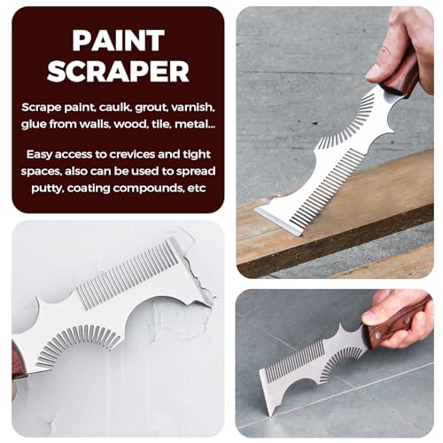 PinStone 8-In-1 Painters Tool - Paint Brush Comb, Paint Roller Cleaner, Stainless Steel Scraper, Putty Knife, Paint Can Opener, Wooden Handle - Image 5